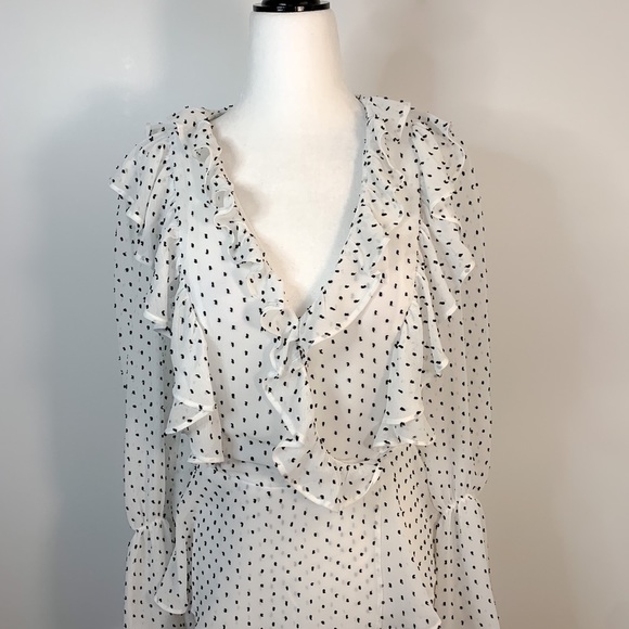 Maison Cinqcent Ruffled White & Polka Dots Blouse Size XS - Picture 4 of 11
